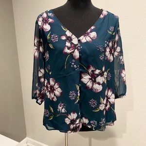 Cupcakes & Cashmere Teal Floral Top